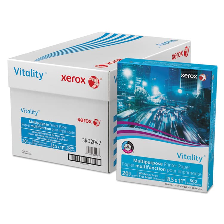 XEROX CORP. Vitality Multipurpose Print Paper, 92 Bright, 20 lb Bond Weight, 8.5 x 11, White, 500 Sheets/Ream, 10 Reams/Carton (XER3R02047)