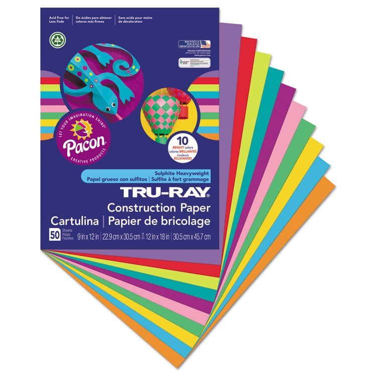 PACON CORPORATION Tru-Ray Construction Paper, 76 lb Text Weight, 9 x 12, Assorted Bright Colors, 50/Pack (PAC102940) thumbnail 2