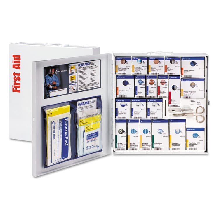 FIRST AID ONLY, . ANSI 2015 SmartCompliance Food Service First Aid Cabinet for 50 People, without Medications, 260 Pieces, Metal Case (FAO746006021)