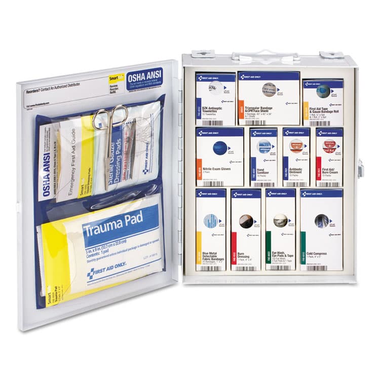 FIRST AID ONLY, . ANSI 2015 SmartCompliance Food Service First Aid Cabinet for 25 People, without Medication, 94 Pieces, Metal Case (FAO90658021)