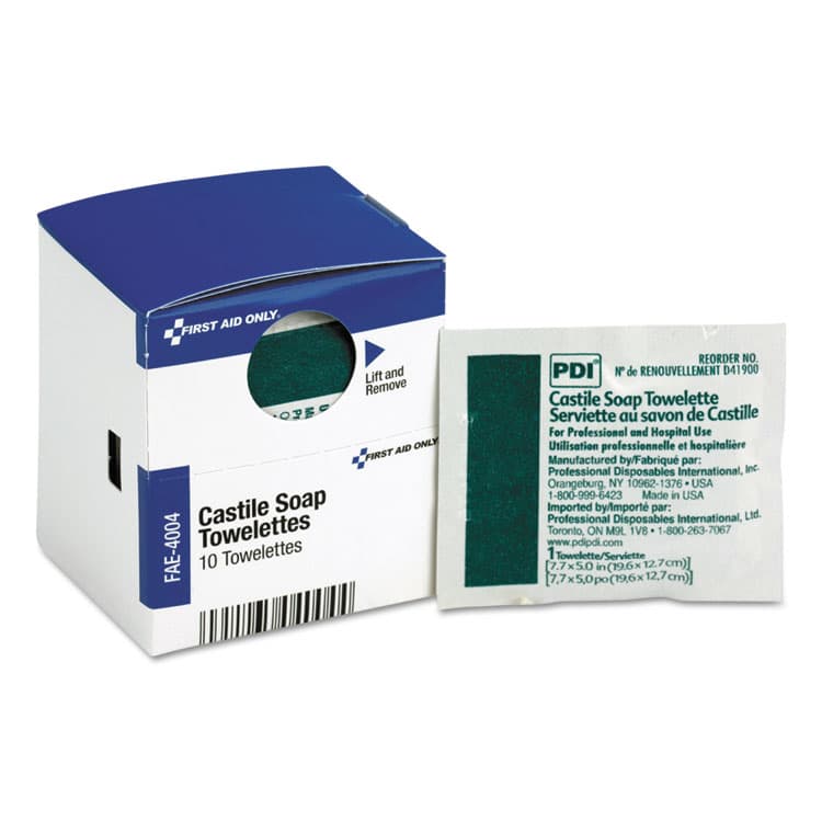 FIRST AID ONLY, . SmartCompliance Castile Soap Towelettes, 10/Box (FAOFAE4004)