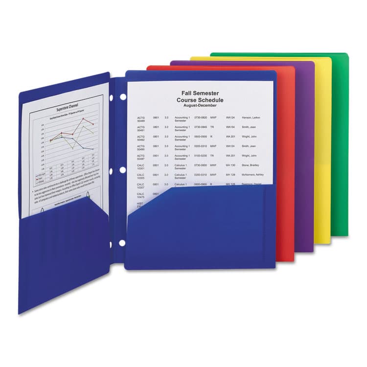 SMEAD MANUFACTURING CO. Poly Snap-In Two-Pocket Folder, Side: 3-Hole Punched, Accommodates (50) 11 x 8.5 Sheets, Assorted Colors, 10/Pack (SMD87939) thumbnail 3