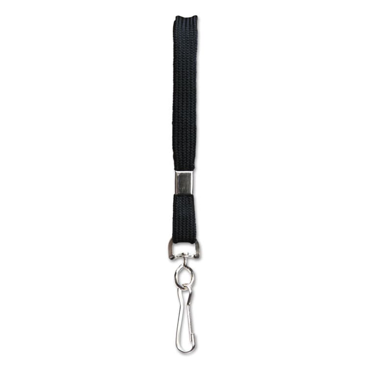 BAUMGARTENS Flat Lanyard, Metal Hook Fastener, 36", Nylon, Black, 100/Pack (BAU65619)