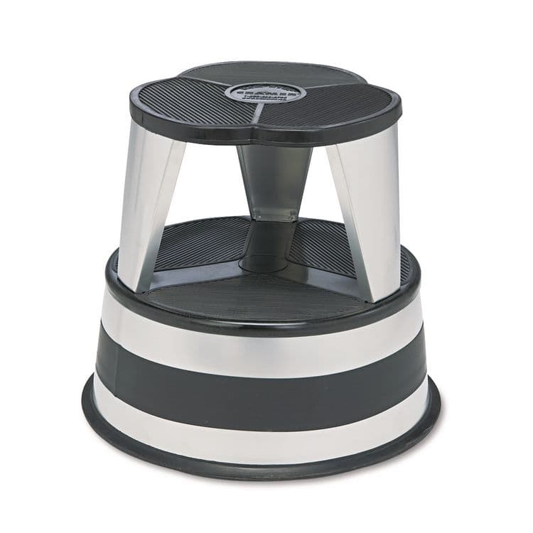 CRAMER Kik-Step Steel Step Stool, 2-Step, 350 lb Capacity, 16" Diameter x 14.25"h, Silvertone (CRA100101)