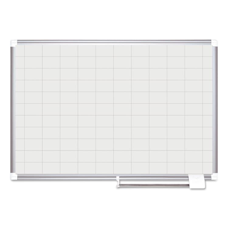 BI-SILQUE VISUAL COMMUNICATION PRODUCTS Gridded Magnetic Steel Dry Erase Project Planning Board, 2" x 3" Cells, 48" x 36", White Surface, Satin Aluminum Frame (BVCMA0593830)