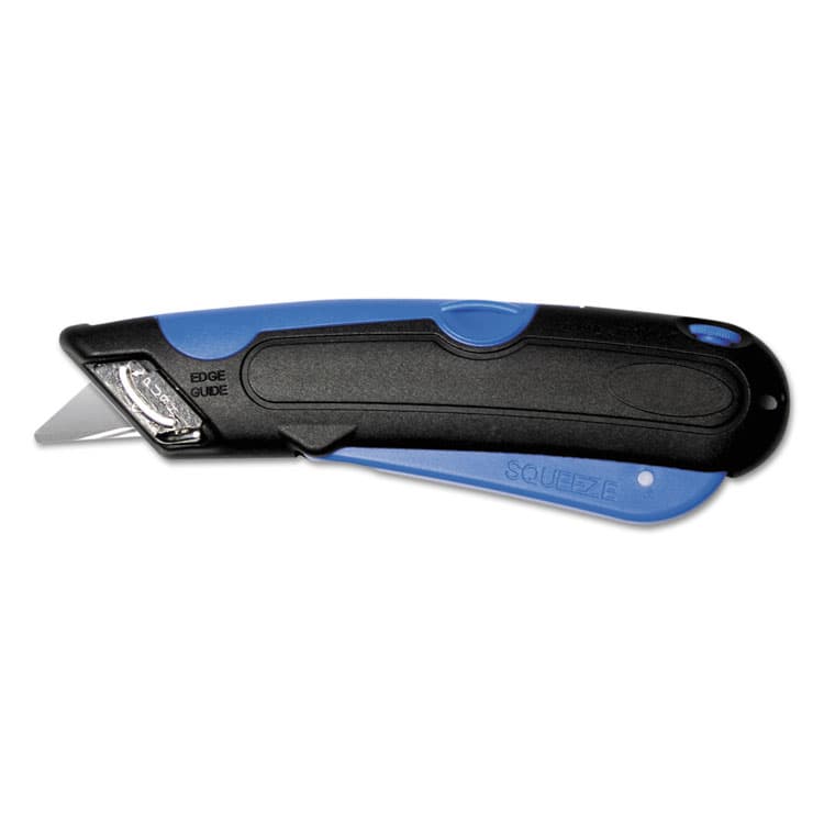 CONSOLIDATED STAMP Easycut Self-Retracting Cutter with Safety-Tip Blade, Holster and Lanyard, 6" Plastic Handle, Black/Blue (COS091524)