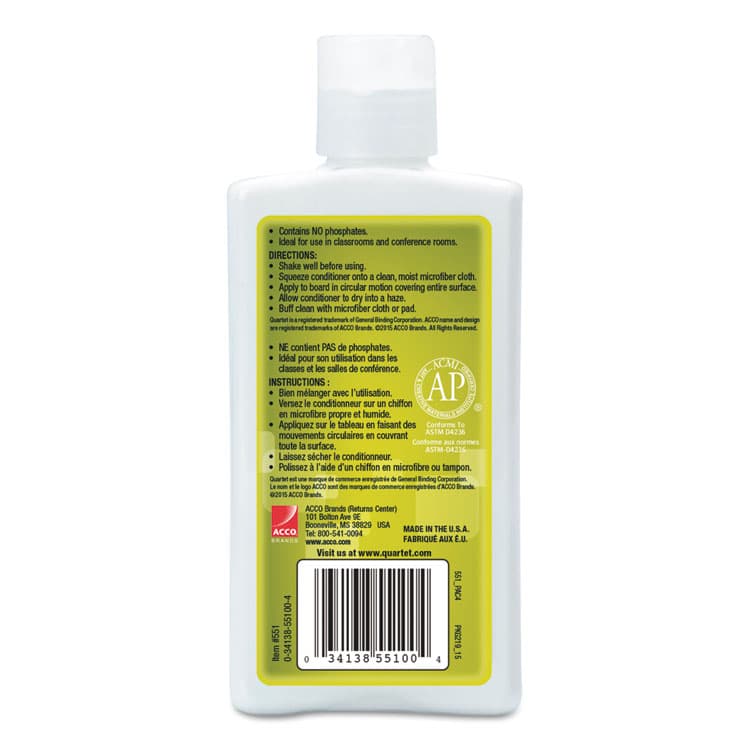 QUARTET MFG. Whiteboard Conditioner/Cleaner for Dry Erase Boards, 8 oz Bottle (QRT551) thumbnail 2