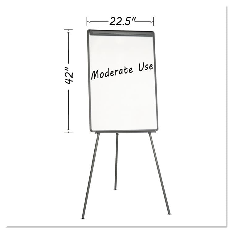 BI-SILQUE VISUAL COMMUNICATION PRODUCTS Basic Tripod Melamine Presentation Easel, 22.5" x 42", White Surface, Black Plastic/Steel Frame (BVCEA2300045)