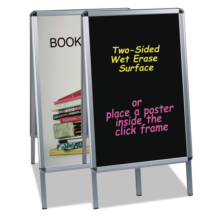 BI-SILQUE VISUAL COMMUNICATION PRODUCTS Reversible Wet Erase Sign Board, Black 23" x 33" Surface, Satin Aluminum Frame, 24" x 24" x 42" (BVCDKT30505072) thumbnail 2