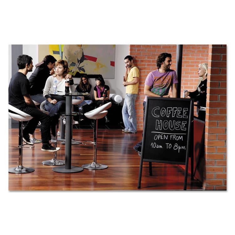 BI-SILQUE VISUAL COMMUNICATION PRODUCTS Reversible Wet Erase Sign Board, Black 23" x 33" Surface, Satin Aluminum Frame, 24" x 24" x 42" (BVCDKT30505072) thumbnail 4