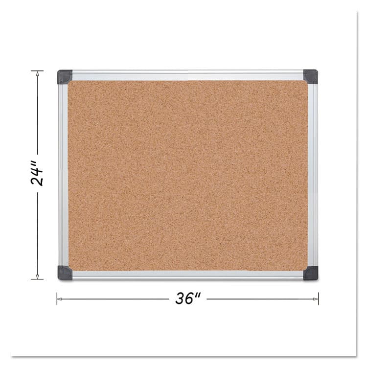 BI-SILQUE VISUAL COMMUNICATION PRODUCTS Value Cork Bulletin Board with Aluminum Frame, 24" x 36", Tan Surface, Satin Aluminum Frame (BVCCA031170)