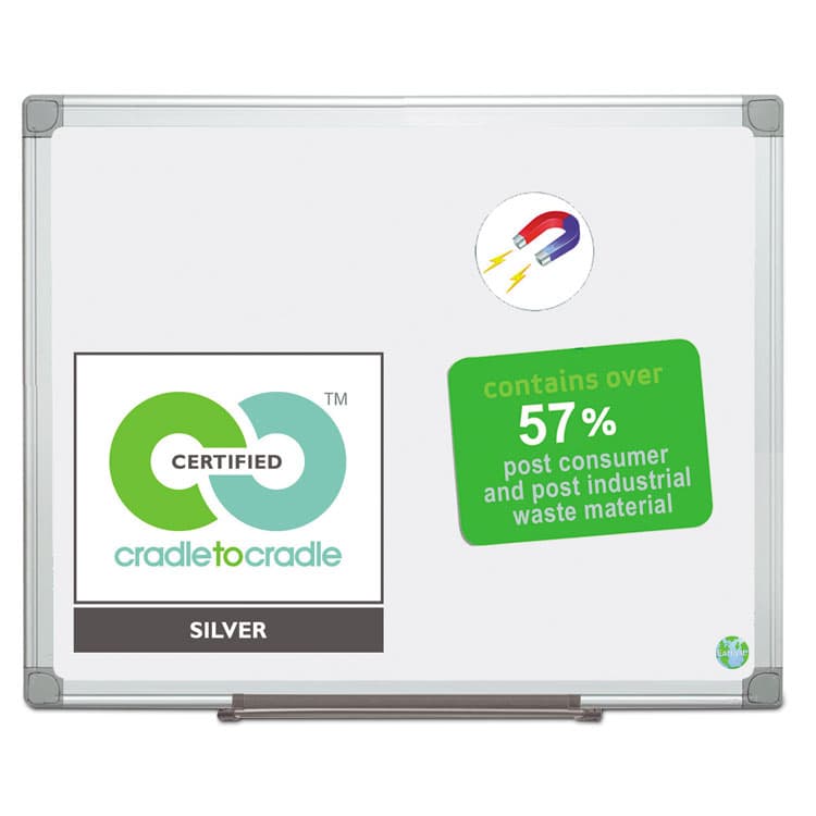 BI-SILQUE VISUAL COMMUNICATION PRODUCTS Earth Silver Easy Clean Magnetic Dry Erase Boards, 36" x 24", White Surface, Satin Aluminum Frame (BVCCR0620790) thumbnail 2