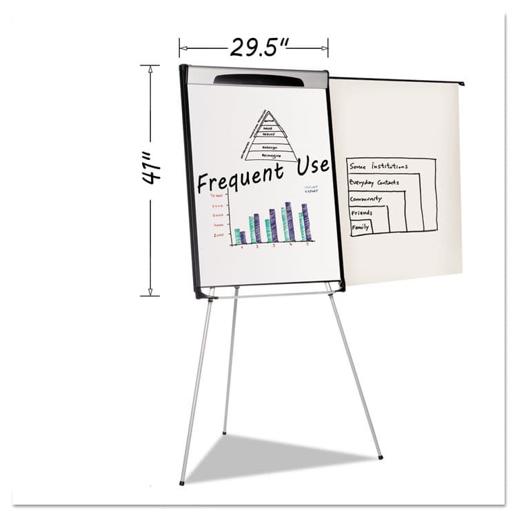BI-SILQUE VISUAL COMMUNICATION PRODUCTS Tripod Extension Bar Magnetic Gold Ultra Dry Erase Easel, 29" x 41", White Surface, Black/Satin Aluminum Frame (BVCEA23066720) thumbnail 2