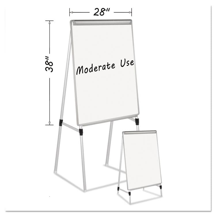 BI-SILQUE VISUAL COMMUNICATION PRODUCTS Silver Easy Clean Dry Erase Quad-Pod Presentation Easel, 28" x 39.5", White Surface, Black/Satin Aluminum Frame (BVCEA2300335MV)