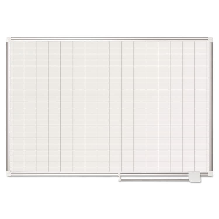 BI-SILQUE VISUAL COMMUNICATION PRODUCTS Gridded Magnetic Steel Dry Erase Project Planning Board, 1" x 2" Cells, 48" x 36", White Surface, Satin Aluminum Frame (BVCMA0592830) thumbnail 2