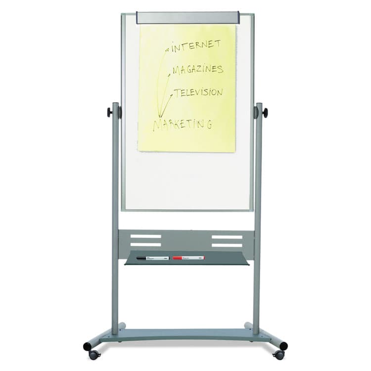 BI-SILQUE VISUAL COMMUNICATION PRODUCTS Revolver Easel, Vertical Orientation, 35.4" x 47.2", White Surface, Satin Aluminum Frame (BVCQR5203) thumbnail 2