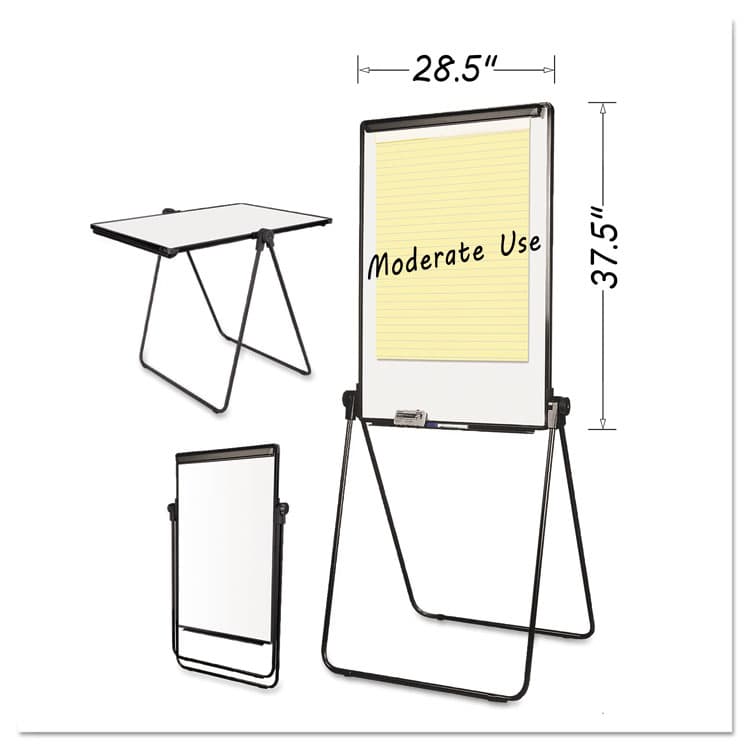 BI-SILQUE VISUAL COMMUNICATION PRODUCTS Folds-to-a-Table Melamine Easel, 28.5" x 37.5", White Surface, Black Steel Frame (BVCEA14000583MV)