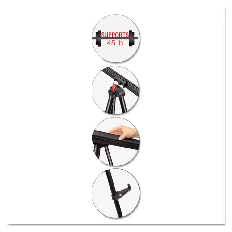 BI-SILQUE VISUAL COMMUNICATION PRODUCTS Heavy-Duty Telescoping Tripod Display Easel, 38" to 69" Tall, Metal, Black, Supports Up to 45 lb (BVCFLX05101MV) thumbnail 3