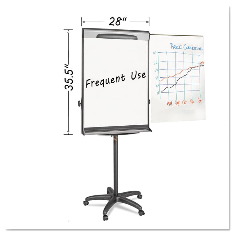 BI-SILQUE VISUAL COMMUNICATION PRODUCTS Tripod Extension Bar Magnetic Gold Ultra Dry Erase Easel, 30" x 36", White Surface, Black/Satin Aluminum Frame (BVCEA48062119)