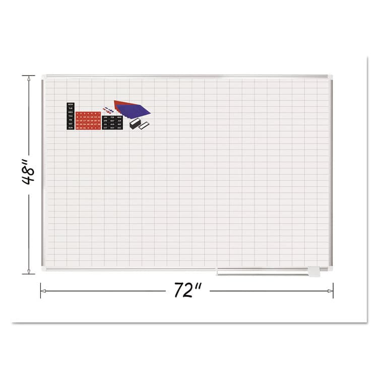 BI-SILQUE VISUAL COMMUNICATION PRODUCTS Gridded Magnetic Steel Dry Erase Project Planning Board, w/Accs, 1" x 2" Cell, 72" x 48", White Surface, Satin Aluminum Frame (BVCMA2792830A) thumbnail 2
