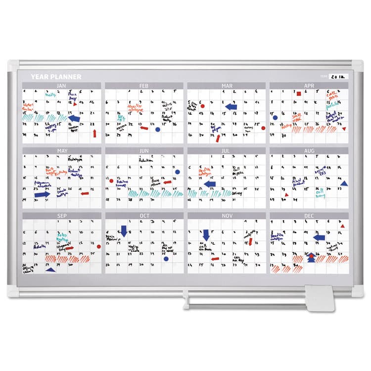 BI-SILQUE VISUAL COMMUNICATION PRODUCTS Magnetic Dry Erase Calendar Board, Four-Month Planning/Scheduling, 36" x 24", White Surface, Satin Aluminum Frame (BVCGA03105830) thumbnail 4