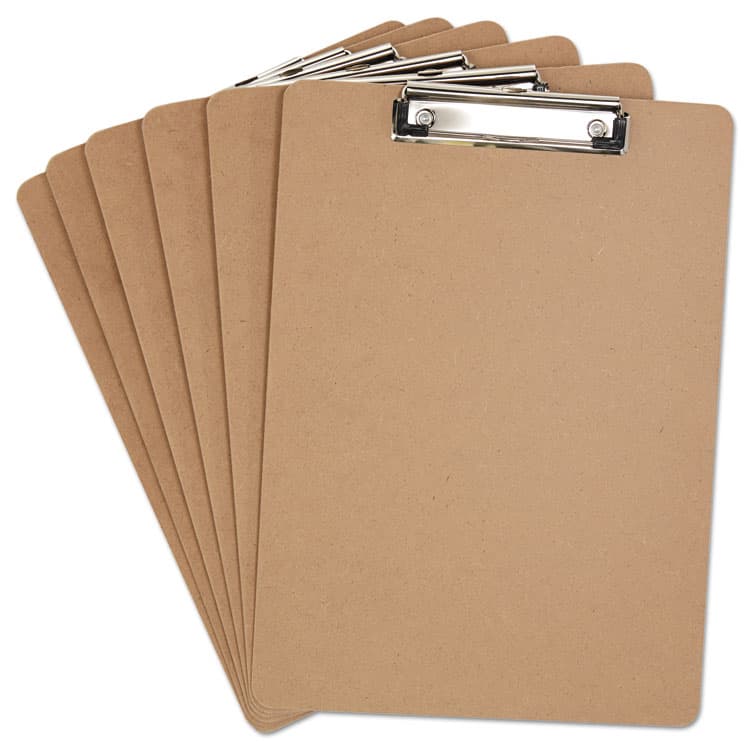 UNIVERSAL OFFICE PRODUCTS Hardboard Clipboard with Low-Profile Clip, 0.5" Clip Capacity, Holds 8.5 x 11 Sheets, Brown, 6/Pack (UNV05562)