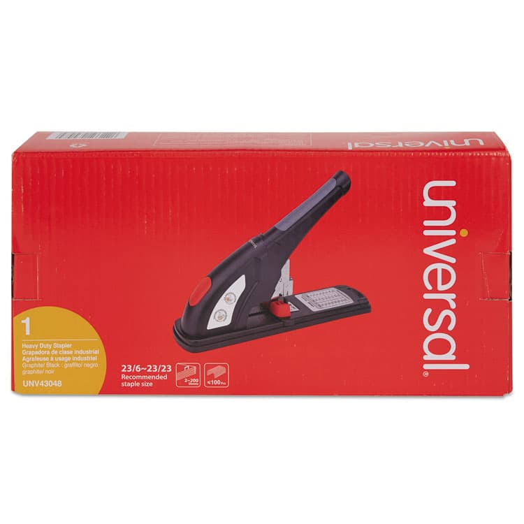 UNIVERSAL OFFICE PRODUCTS Heavy-Duty Stapler, 200-Sheet Capacity, Black/Graphite/Red (UNV43048) thumbnail 3