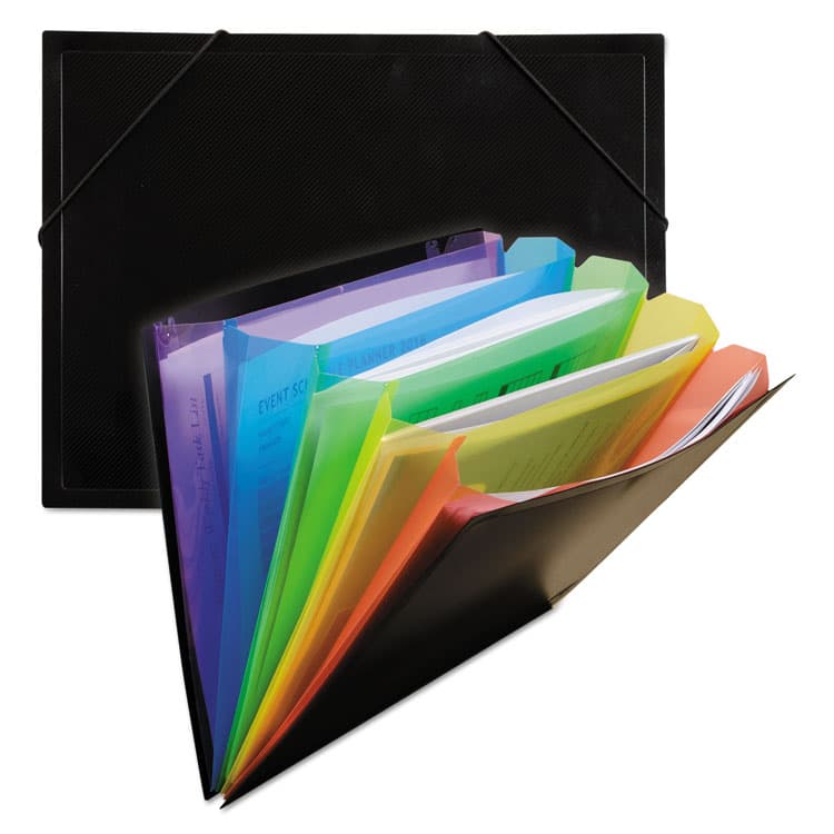 C-LINE PRODUCTS, Rainbow Document Sorter/Case, 5" Expansion, 5 Sections, Elastic Cord Closure, Letter Size, Black/Multicolor (CLI59011)