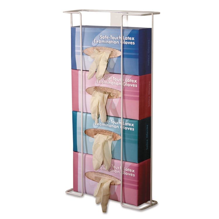 UNIMED Wire Wall-Mount Glove Box Holder, 4-Box, Horizontal, Stainless Steel, White, 11 x 4 x 22 (CTTBHQH004060)