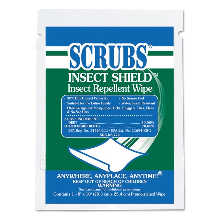 ITW PRO BRANDS Insect Shield Insect Repellent Wipes, 8 x 10, 100/Carton (ITW91401)