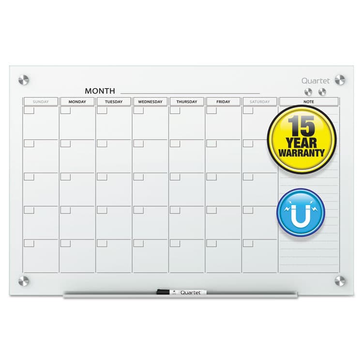 QUARTET MFG. Infinity Magnetic Glass Calendar Board, Monthly Planning/Scheduling, 48" x 36", White Surface (QRTGC4836F) thumbnail 2
