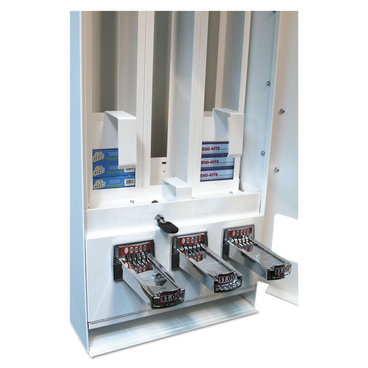 VEND-RITE MANUFACTURING CO Coin-Operated Soap Vender, 3-Column, 16.25 x 9.5 x 37.75, White/Blue (VEN394100) thumbnail 3