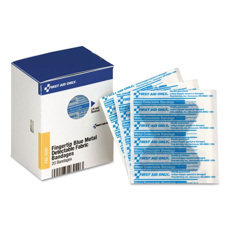 FIRST AID ONLY, . SmartCompliance Blue Metal Detectable Bandages,Fingertip, 1.75 x 2, 20 Box (FAOFAE3040)