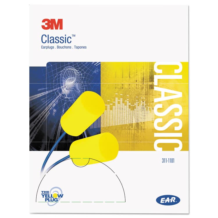 3M/COMMERCIAL TAPE DIV. E-A-R Classic Earplugs, Corded, PVC Foam, Yellow, 200 Pairs/Box (MMM3111101) thumbnail 2