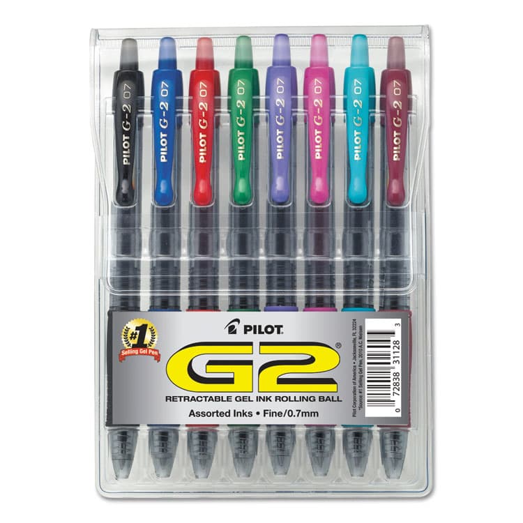 PILOT CORP. OF AMERICA G2 Premium Gel Pen, Retractable, Fine 0.7 mm, Assorted Ink and Barrel Colors, 8/Pack (PIL31128)