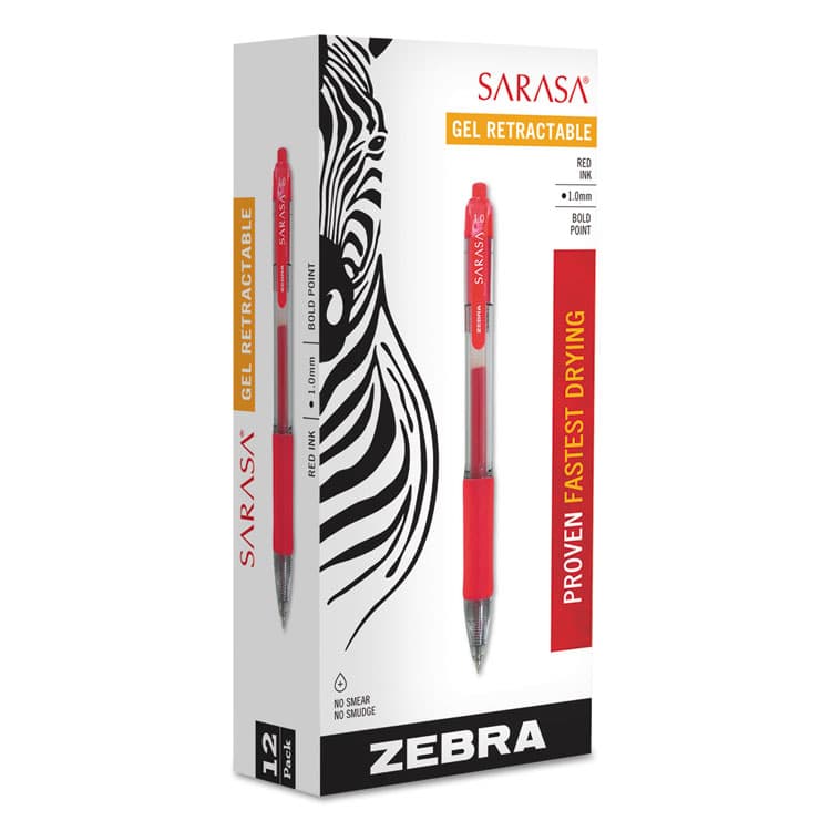 ZEBRA PEN CORP. Sarasa Dry Gel X20 Gel Pen, Retractable, Bold 1 mm, Red Ink, Clear/Red Barrel, Dozen (ZEB46630)