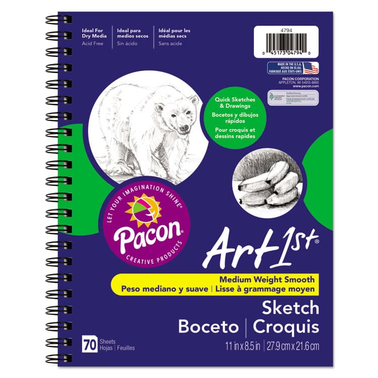 PACON CORPORATION Art1st Sketch Diary, 60 lb Text Paper Stock, Blue Cover, (70) 11 x 8.5 Sheets (PAC4794)
