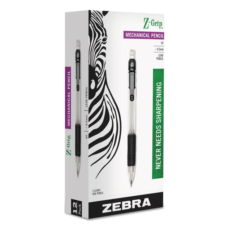 ZEBRA PEN CORP. Z-Grip Mechanical Pencil, 0.5 mm, HB (#2), Black Lead, Clear/Black Barrel, Dozen (ZEB52310) thumbnail 2