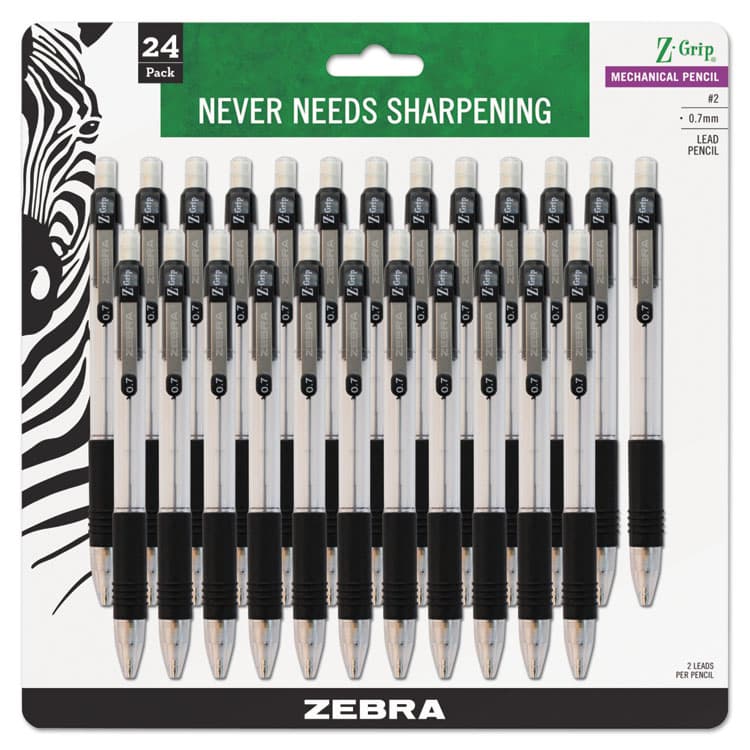 ZEBRA PEN CORP. Z-Grip Mechanical Pencil, 0.7 mm, HB (#2), Black Lead, Clear/Black Barrel, 24/Pack (ZEB15241) thumbnail 2