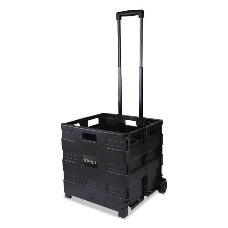 UNIVERSAL OFFICE PRODUCTS Collapsible Mobile Storage Crate, Plastic, 18.25 x 15 x 18.25 to 39.37, Black (UNV14110)