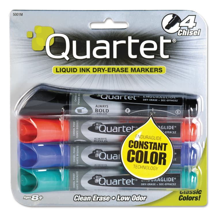 QUARTET MFG. EnduraGlide Dry Erase Marker, Broad Chisel Tip, Assorted Colors, 4/Set (QRT5001M)