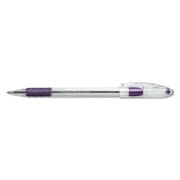 PENTEL OF AMERICA R.S.V.P. Ballpoint Pen, Stick, Fine 0.7 mm, Violet Ink, Clear/Violet Barrel, Dozen (PENBK90V) thumbnail 2