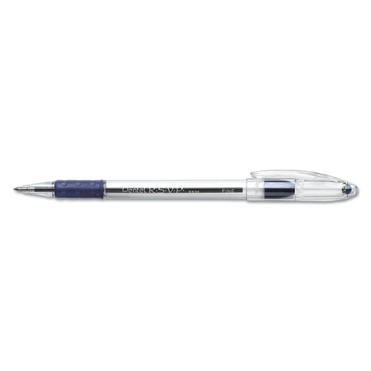 PENTEL OF AMERICA R.S.V.P. Ballpoint Pen, Stick, Fine 0.7 mm, Blue Ink, Clear/Blue Barrel, Dozen (PENBK90C) thumbnail 2