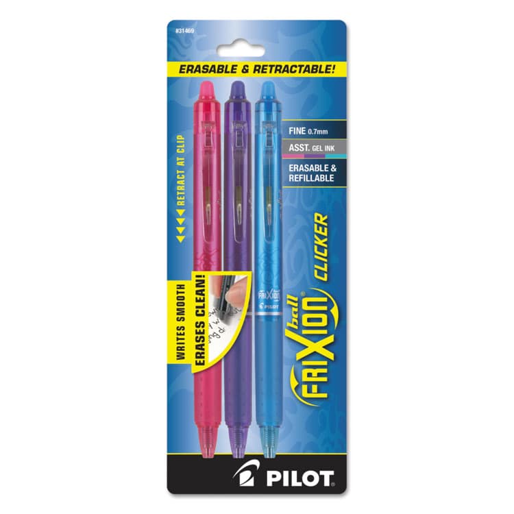 PILOT CORP. OF AMERICA FriXion Clicker Erasable Gel Pen, Retractable, Fine 0.7 mm, Assorted Ink and Barrel Colors, 3/Pack (PIL31469) thumbnail 2