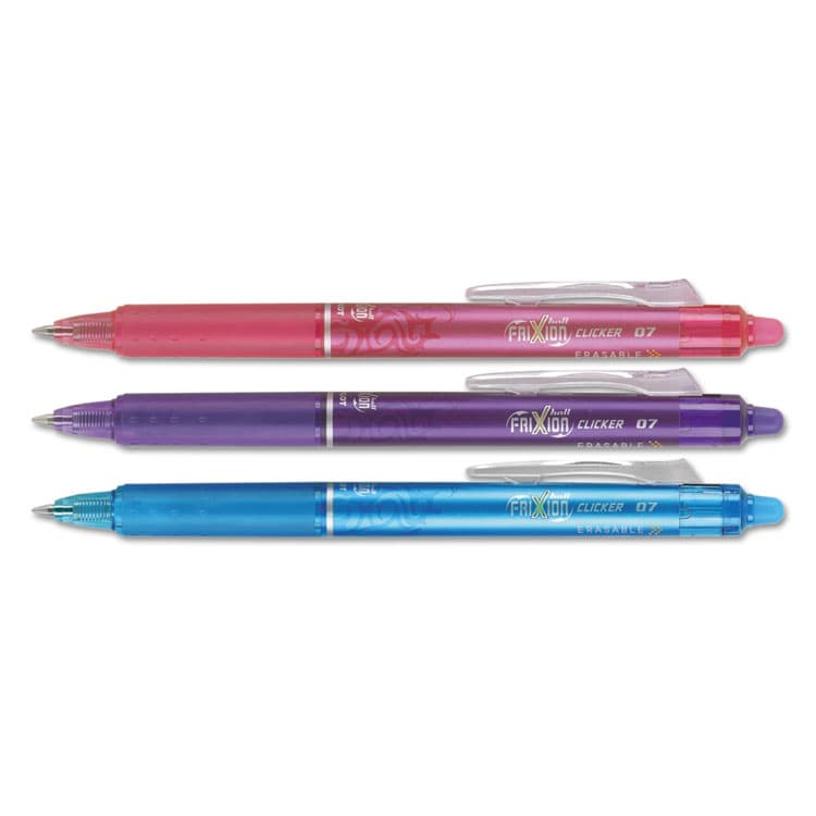 PILOT CORP. OF AMERICA FriXion Clicker Erasable Gel Pen, Retractable, Fine 0.7 mm, Assorted Ink and Barrel Colors, 3/Pack (PIL31469)