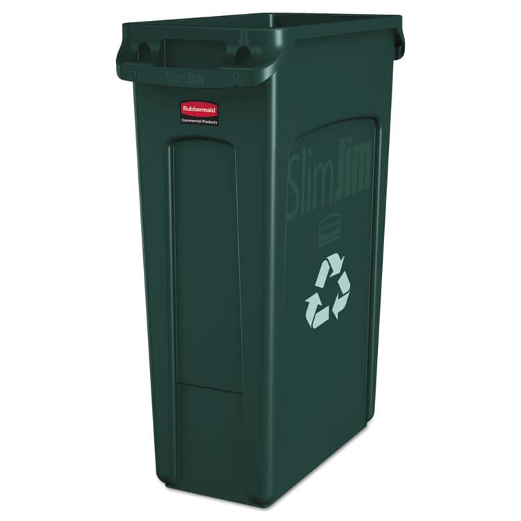 RUBBERMAID COMMERCIAL PROD. Slim Jim Plastic Recycling Container with Venting Channels, 23 gal, Plastic, Green (RCP354007GN)