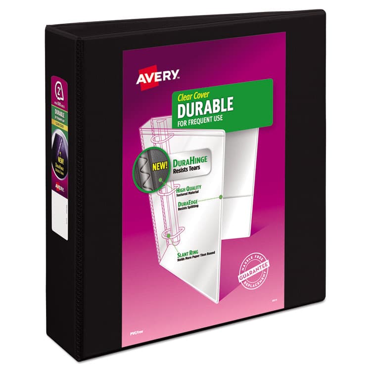AVERY PRODUCTS CORPORATION Durable View Binder with DuraHinge and Slant Rings, 3 Rings, 2" Capacity, 11 x 8.5, Black (AVE17031)