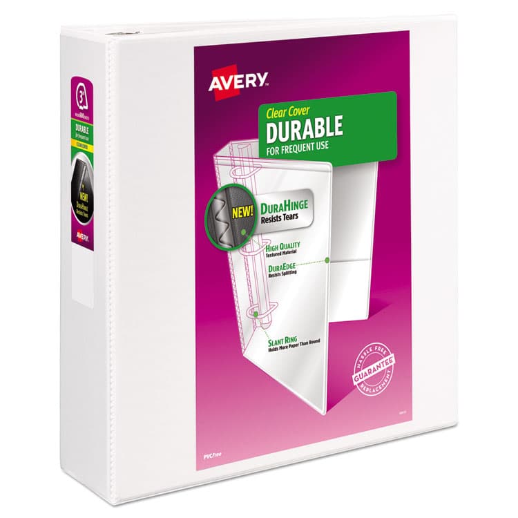 AVERY PRODUCTS CORPORATION Durable View Binder with DuraHinge and Slant Rings, 3 Rings, 3" Capacity, 11 x 8.5, White (AVE17042)
