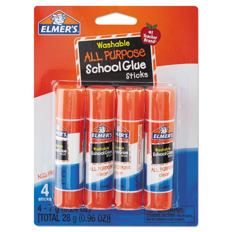 ELMER'S PRODUCTS, . Washable School Glue Sticks, 0.24 oz, Applies and Dries Clear, 4/Pack (EPIE542)