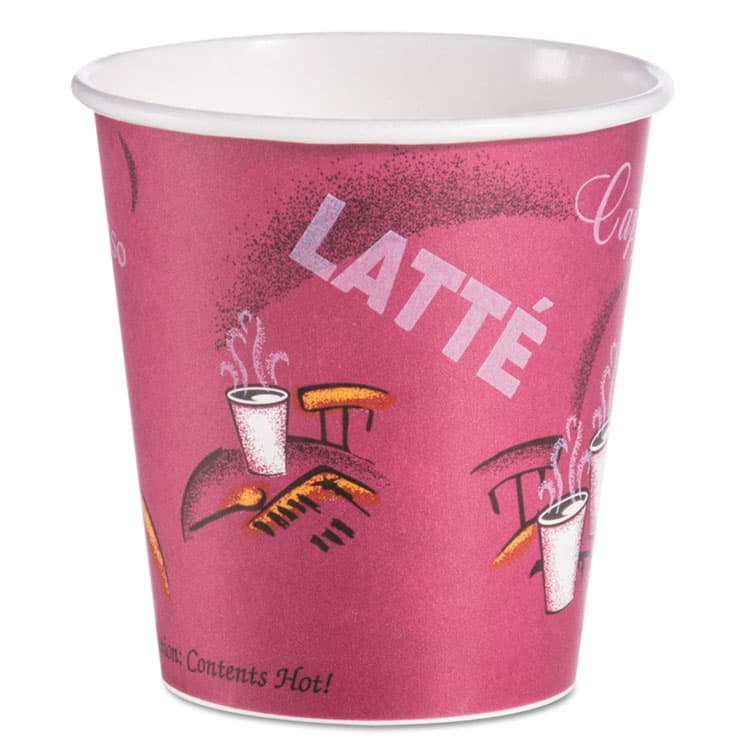 DART Paper Hot Drink Cups in Bistro Design, 3.54" Diameter x 3.61" h, 10 oz, Maroon, 1,000/Carton (SCC510SI)